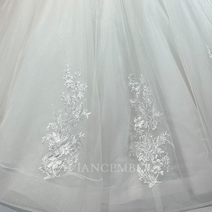 Lscm77 Modern Ball Gown <b>Wedding</b> Dress with Appliques Floor-Length Chapel Train Lace Fabric Built-in Bra- - Product Image 6