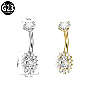 Bijou de piercing en titane G23, anneau de nombril hypoallergénique en titane avec zircon et pierre précieuse - Product Image 3