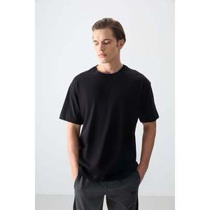 T-shirt pour homme Air Jones noir, 100% coton, épais, doux, texturé, coupe ample, modèle 88353, pour un usage décontracté - Product Image 3