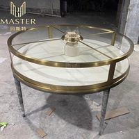 Qualität Full Assem ble Produkt Display Table Gebogenes Display aus gehärtetem Glas Vitrine Zweifarbiges Design Runde Schmuck Vitrine