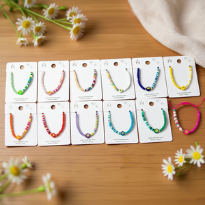 Pulsera de Cuentas de Arcilla Polimérica con Flores, Acero Inoxidable, Hecha a Mano, Juego de Joyería Colorida de 12 Piezas - Product Image 3