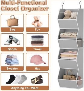 Organisateur de placard suspendu pliable à 4 étagères, organisateurs et rangements de placard pour chambre à coucher, suspendus avec des poches en filet pour vêtements - Product Image 3