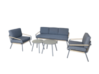 Ensemble de canapé de jardin moderne en rotin tressé HOPING, 5 places, avec table basse, structure en acier, résistant à l'eau et aux UV, couleur personnalisable