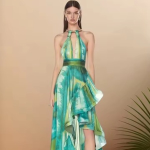 Venta Directa de Fábrica al por Mayor: Nuevo Vestido de Noche de Primavera/Verano con Tirantes, Casual, de Seda Láctea, Estampado Floral Completo, Sexy - Product Image 1