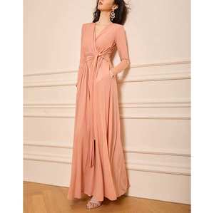 畅销女性雪纺伊斯兰服装长袖季风马克西连衣裙固体图案穆斯林派对礼服迪拜 - Product Image 2