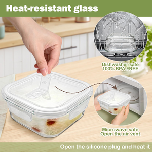 Snap-Locking Square Glass Meal Prep <b>Containers</b> <b>Plastic</b> <b>Lid</b> Microwave Freezer Safe Dishwasher Safe BPA-Free Heatable Leak Proof - Product Image 6