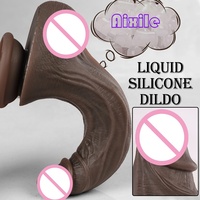 Dildo negro con textura de piel realista, dildo para el punto G para mujeres, estimulador anal con fuerte ventosa para juego manos libres.