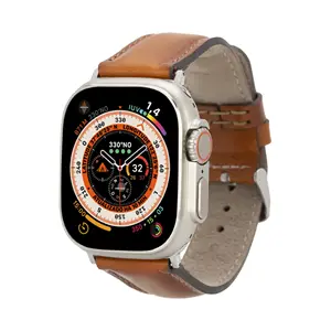 适用于iWatch 1,2、3、4、5、6、7,8、Ultra、SE系列的经典真皮表带，兼容38 40 41 42 44 45 46毫米