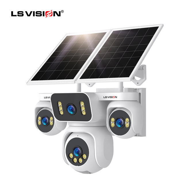 LS VISION HD 4K 16X Zoom Outdoor AI Four-Lens Four-Screen AOV IP 4G CCTV Solar Panel PTZ Network Surveillance Camera Sim Card