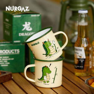 Taza esmaltada Nurgaz, taza redonda para acampar con diseño de dragón, resistente al óxido, estilo de dibujos animados, uso en exteriores - Product Image 3