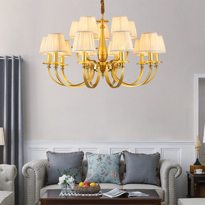 D60cm 6-lights Cloth Cover All <strong>Copper</strong> American Chandelier Creative Living Bedroom Rural Countryside Classic Brass Pendant <strong>Lamp</strong> - Product Image 5