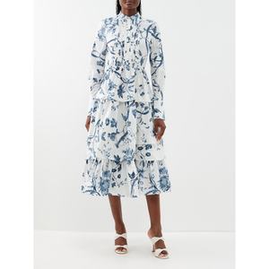 Vente en gros de robes pour femmes de haute qualité, robe à imprimé floral abstrait bleu, robe à superpositions - Product Image 1