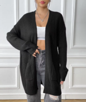 Cardigan en maille côtelée à manches longues pour femme, coupe décontractée, avec poches, 100 % acrylique, infroissable, collection automne