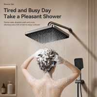 Ensemble de douche pluie gris anthracite avec touches de style piano, robinets thermostatiques, jet doux, bec inférieur et barre coulissante pour douchette à main en aluminium