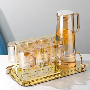 Großhandel Elegante kreative graue Glas Tasse Glaswaren Set Boro silikat Glas Saft Wasserkrug Set mit Tassen