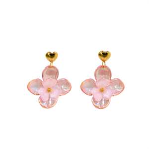 Fashion Drop Earrings Pink <b>Flower</b> Design PVD Gold Plated 316L Stainless Steel Sustainable Resistant Jewelry - Product Image 2
