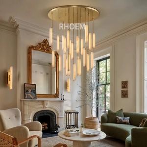 Lampadario RHOEM RH in Alabastro per Soggiorno di Villa, Lussuoso Lampadario Rotondo per Scale, Lampada a Sospensione per Decorazione d'Interni - Product Image 3