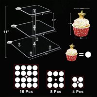 Tour à cupcakes européenne à 3 niveaux en acrylique avec éclairage rechargeable – Présentoir à desserts transparent pour mariages, anniversaires et occasions spéciales