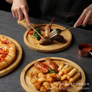 ชุดเขียงไม้ไผ่ทรงกลมสำหรับพิซซ่า สเต็ก ขนมปัง ของหวาน ใช้สำหรับตั้งแคมป์ กิจกรรมกลางแจ้ง เกรดสำหรับอาหาร - Product Image 4