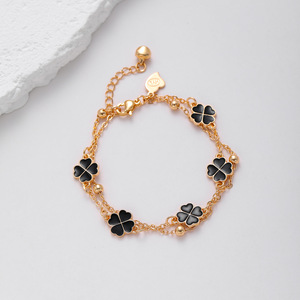 C & J Custom Brand Designer Lucky Four <span class=keywords><strong>Leaf</strong></span> <span class=keywords><strong>Clover</strong></span> Jewelry Acero inoxidable 18K Chapado en oro Pulsera de trébol de doble cara - Product Image 3