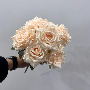 K 9 têtes tissu de soie brûlé Orange Rose Bouquet pour mariage maison fête décoration de noël Bouquet fleurs décoratives artificielles - Product Image 3