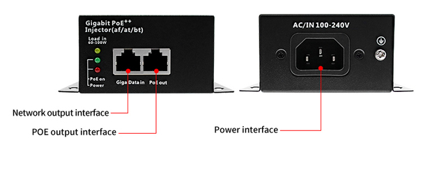 High Power 10/100/1000Mbps Gigabit Ethernet POE Injector 90W Standard IEEE802.3af/at/bt DC52V 2.88A for Network Switches Cameras