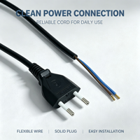 Câble d'alimentation VDE EU à deux broches H03VVH2-F, fiche 2 pôles 10 2,5A 250V, câble dénudé femelle pour appareils électroménagers, rallonge électrique