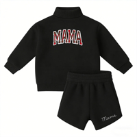 Ensemble décontracté 2 pièces pour femme : Sweat-shirt à col roulé mi-haut et short imprimé à carreaux MAMA beige