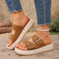 Sandales à plateforme en daim à double boucle, style espadrille, pour femmes, à bout ouvert, faciles à enfiler
