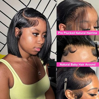 Perruques courtes bob lisses en cheveux naturels vietnamiens bruts, perruques frontales en dentelle, coupe pixie, sans colle, pour femmes noires