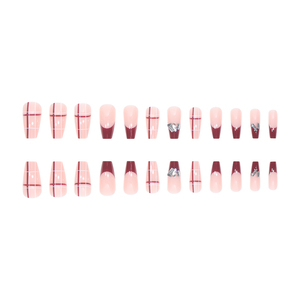 24pcs Medium Ballerina Press <strong>Nails</strong> Elegant <strong>Line</strong> <strong>Designed</strong> ABS Rhinestone Pearl Fingers Square Factory Wholesale for Decorate - Product Image 3