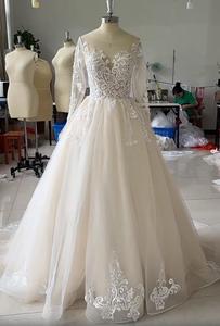 Vestido de Novia Personalizado 2024 con Foto Real, Cuello Redondo Modesto, <span class=keywords><strong>Manga</strong></span> Larga, Adornado con Perlas, Elegante y Encantador, con Encaje y Escote Corazón - Product Image 4