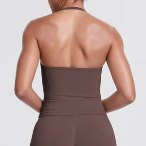 Débardeur <span class=keywords><strong>tricot</strong></span>é uni à dos nu, short de course et de fitness, vêtements de yoga - Product Image 4