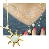 Collier pendentif tournesol en argent 925 plaqué rhodium et or rose tendance avec opale de feu pour femmes - Mariage, fiançailles, fête