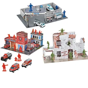 2024 nuovo prodotto 3D scena stereoscopica finta gioco prescolare polizia set di giochi Die Cast ingegneria parcheggio giocattoli juguetes