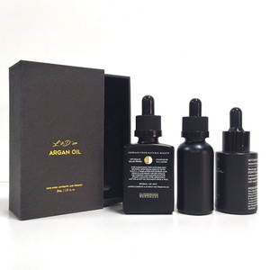 <b>Empty</b> 50 ml 1 oz Cosmetic Hair Essential Oil <b>Bottles</b> 100ml Frosted Black Glass Dropper <b>Bottle</b> With Paper Box - Product Image 2