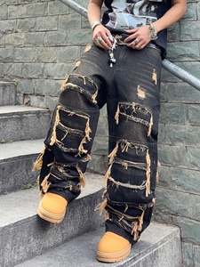 Nouveau style – <span class=keywords><strong>Jean</strong></span> large en denim pour <span class=keywords><strong>homme</strong></span> – Tendance explosive – <span class=keywords><strong>Jean</strong></span> extensible avec patchs pour <span class=keywords><strong>homme</strong></span> - Product Image 5