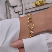 Ensemble collier et bracelet en acier inoxydable plaqué or 18 carats PVD, multicouche, zircon creux dégradé, fermoir OT, pour femme