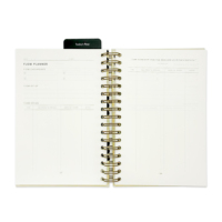 Carnet personnalisé A5 en tissu de lin avec spirale bronze/or, planificateur de bien-être, journal de soins personnels, couverture en PP, reliure à anneaux métalliques, boîte