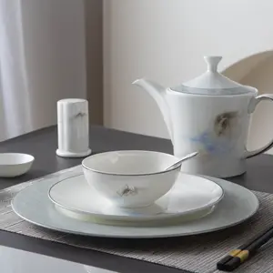 Chinees Restaurant Servies Set 11Inch 8Inch Keramische Borden Moderne Bruiloft Goud Lading Bone China Servies