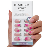 BTArtbox doux Gel XCOAT 3D Floral presse sur les ongles en gros court amande fait à la main bleu français pointe faux ongles