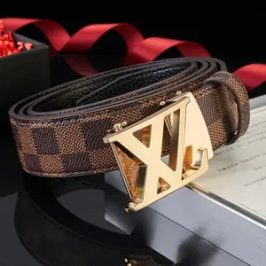 Cinturón de Moda Masculina con Hebilla Automática de Cobre y Correa con Patrón a Cuadros de 3.4 cm de Ancho <span class=keywords><strong>para</strong></span> Hombres y Mujeres - Product Image 1