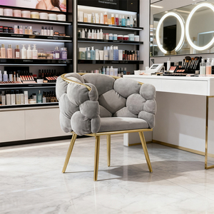 Chaise de salon nordique en acier inoxydable doré de luxe avec dossier en <span class=keywords><strong>velours</strong></span> <span class=keywords><strong>gris</strong></span>, adaptée à la maison, au bureau et à la chambre à coucher - Product Image 1