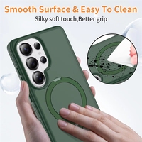 Étui de luxe vert S26 Ultra neuf avec support rotatif et coque arrière protectrice effet peau pour objectif, magnétique