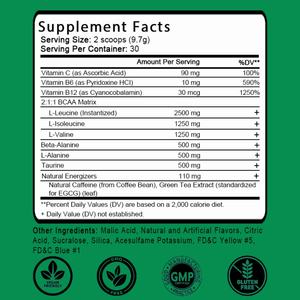 Poudre de BCAA avec caféine naturelle, poudre d'énergie pré-entraînement BCAA pour la récupération musculaire, la croissance musculaire maigre et l'endurance, pomme verte - Product Image 2