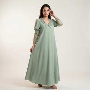 Sage Green <b>Eid</b> <b>Dress</b> <b>for</b> Women Beaded Modest Maxi <b>for</b> Boutique ODM Buyers - Product Image 1