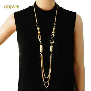 Gdjwri corrente longa personalizada, corrente banhada para joias masculinas e femininas, colar de ouro 24 quilates