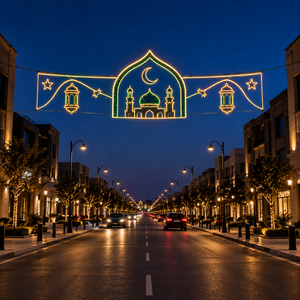 Guirnalda de Luces LED para Decoración de Ramadán, Diseño de Arco Doble, Luces de Calle, Guirnalda de Luces LED con Forma de Rombo Verde, Farol de Rejilla, Decoración para Calle Palm Avenue, Festivales Nocturnos, Celebraciones, IP65 - Product Image 2