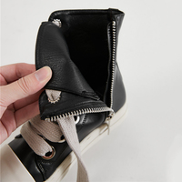 Baskets montantes noires de luxe pour femme en PU, avec logo sérigraphié personnalisé, fermeture éclair et lacets extra larges