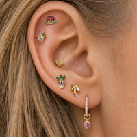Gemnel 2026 Zomercollectie 925 Zilver Fruit Piercing Sieraden Kleurrijke Zirkoon Watermeloen Ananas Platte Achterkant Oorknopjes